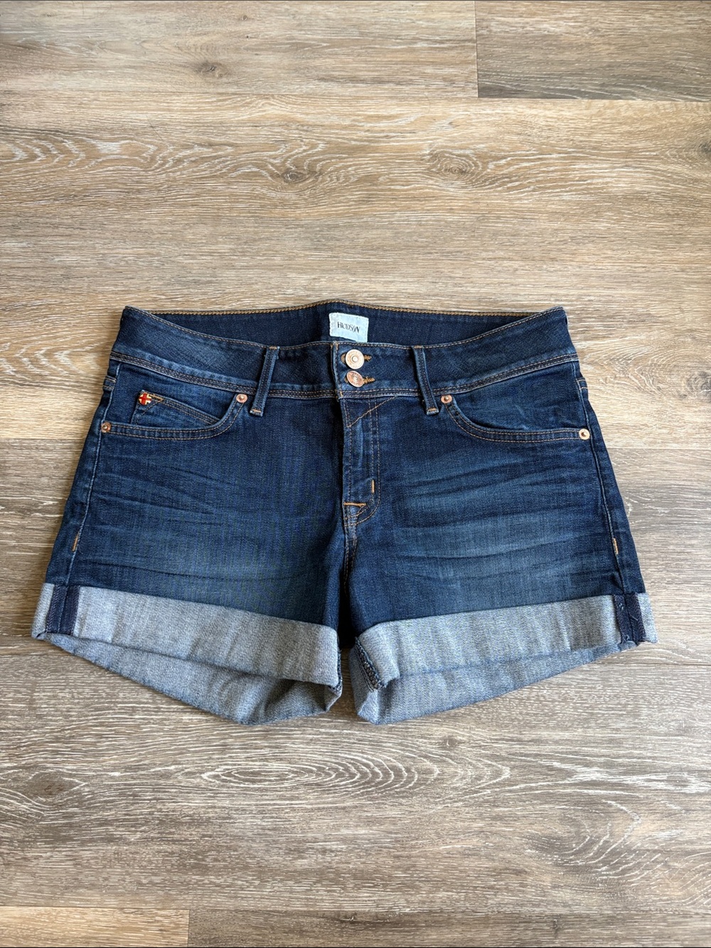 Hudson Dark Wash Croxley Mid Thigh Short Denim Cuffed Shorts